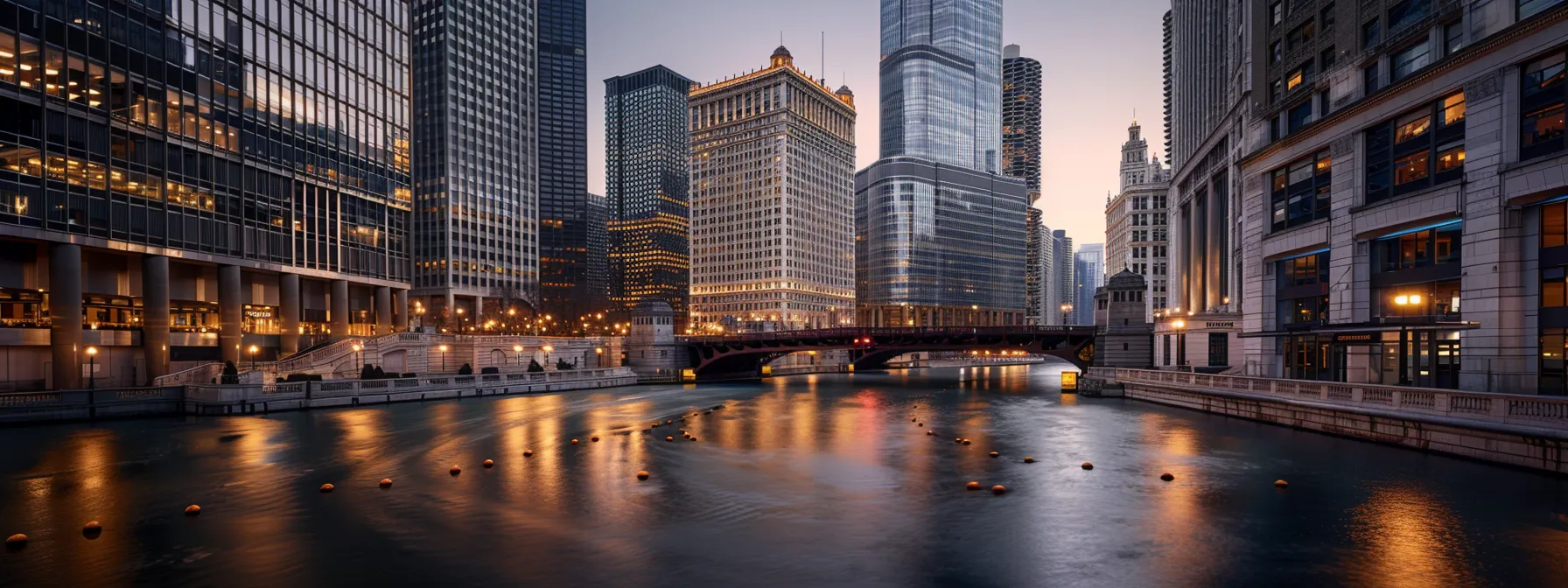 a bustling chicago skyline with skyscrapers towering over a vibrant cityscape, showcasing the dynamic collaboration between local marketing firms and businesses in the windy city.